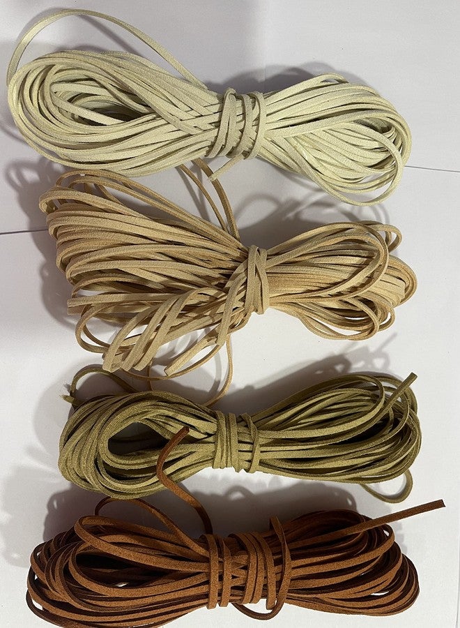 OMX Size - 3mm x1.4mm Faux Flat Suede Cord String Korean Leather Lace Beading Thread, 4 Colour Combo (2 Mtr Each Colour, Total 8 Mtr, Off White, Beige, Lt Beige, Brown) - Image 1